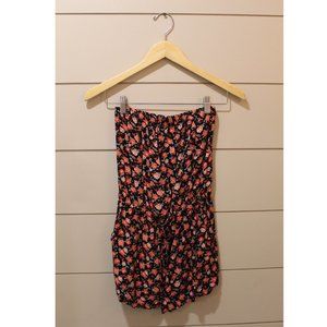 Strapless Floral Romper with Pockets
